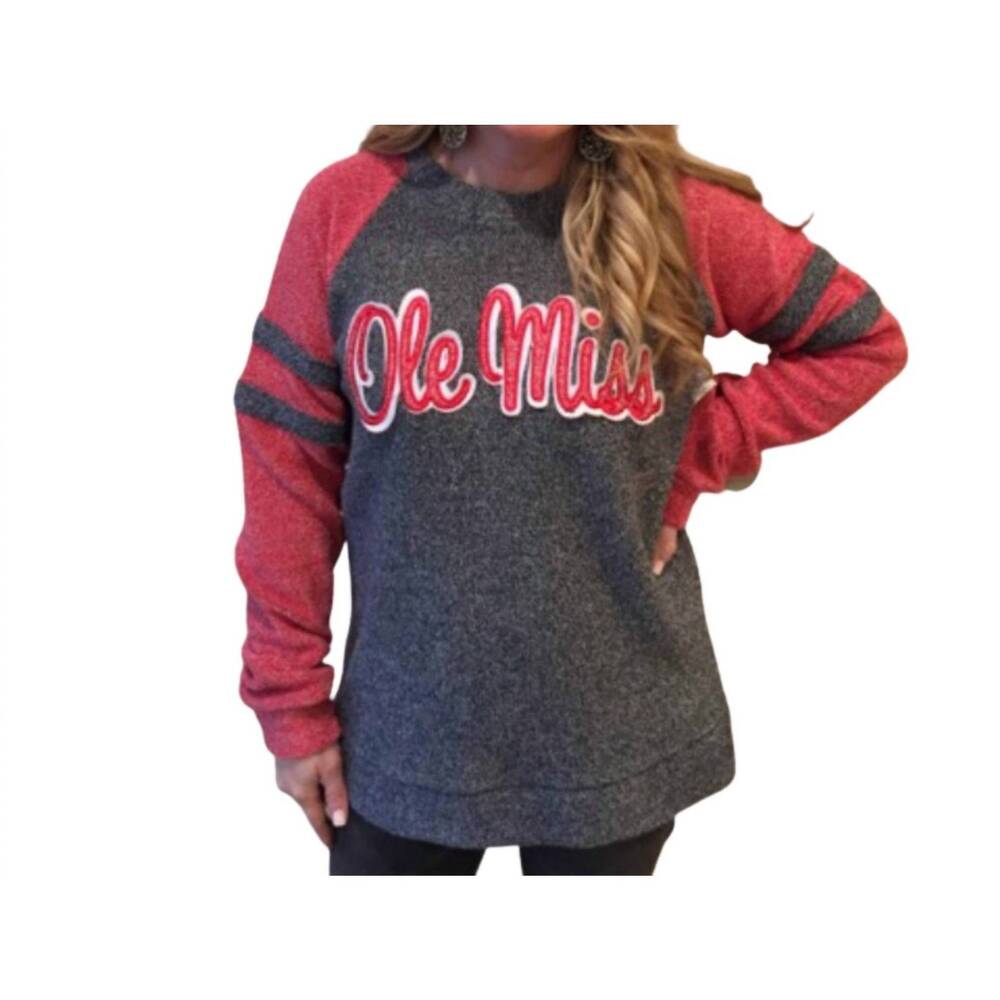 NEW PRESSBOX ole miss dawn fleece top in grey